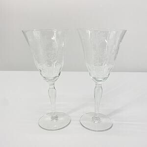 Vintage Morgantown Milan Etched Water Wine Goblet Glasses Set Of 2